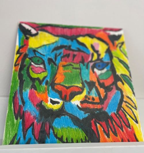 The head of a multicolored tiger